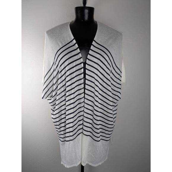 Lane Bryant Tops - NWT Lane Bryant One Size Ivory Black Striped Open Front Acrylic Knit Kimono